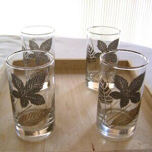Vintage Libby Etched Leaf Glasses (4), VGUC